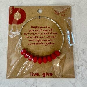 Bops Adjustable Red Beaded Silver Bracelet